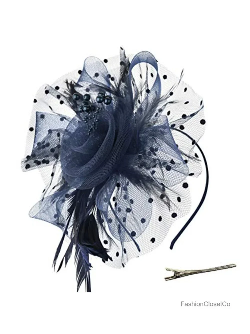 Vintage Feather Fascinator Hat with Headband and Clip - Tea Party Wedding